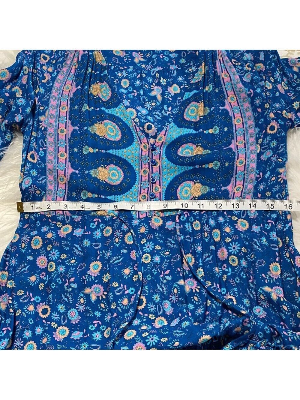 Bohemian Blue Floral Long Sleeve Dress - Picture 10 of 12
